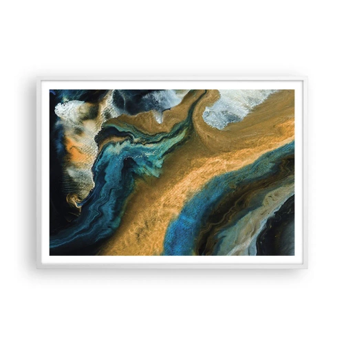 Póster en marco blanco - Azul - amarillo - influencia mutua - 100x70 cm