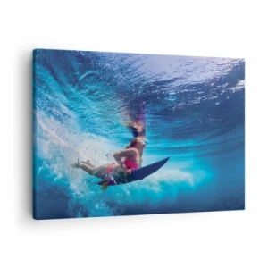 Cuadro sobre lienzo - Impresión de Imagen - Un surfista bajo el agua en una composición dinámica en tonos azules. - 70x50cm - La profundidad de la alegría - Decoración de pared moderna para salón y dormitorio ARTTOR