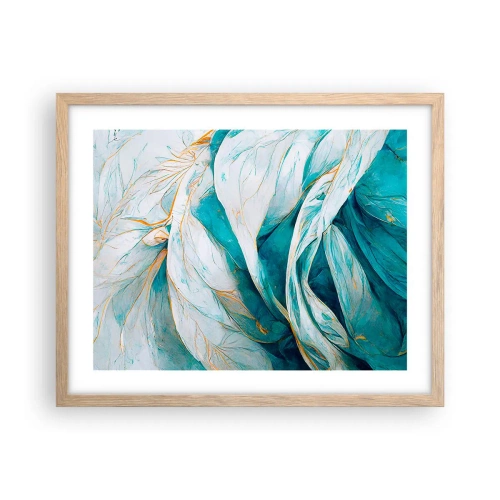 Póster en marco roble claro - Abstracción azul con motivos dorados - 50x40 cm