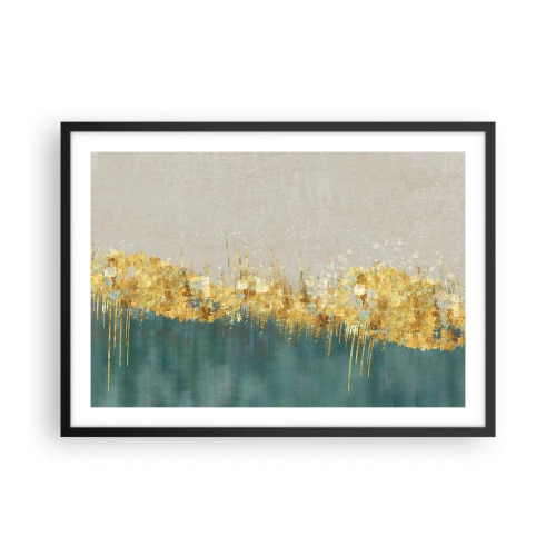 Póster en marco negro - Acentos dorados sobre un fondo verde-beige. - 70x50cm - La frontera dorada - Decoración de pared moderna para salón y dormitorio ARTTOR