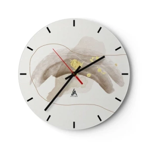 Reloj de pared - Reloj de vidrio - Una composición abstracta con manchas beige y acentos dorados. - 30x30cm - Encontrado en el espacio - Decoración de pared moderna para salón, cocina y dormitorio ARTTOR