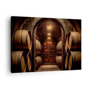 Cuadro sobre lienzo - Impresión de Imagen - Bodega con barriles de madera y estantes para vinos. - 70x50cm - Sótano atmosférico - Decoración de pared moderna para salón y dormitorio ARTTOR