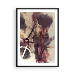 Póster en marco negro - Silueta de una mujer con una bicicleta sobre un fondo artístico y ahumado. - 50x70cm - En las formas de mármol un alma ciclista - Decoración de pared moderna para salón y dormitorio ARTTOR