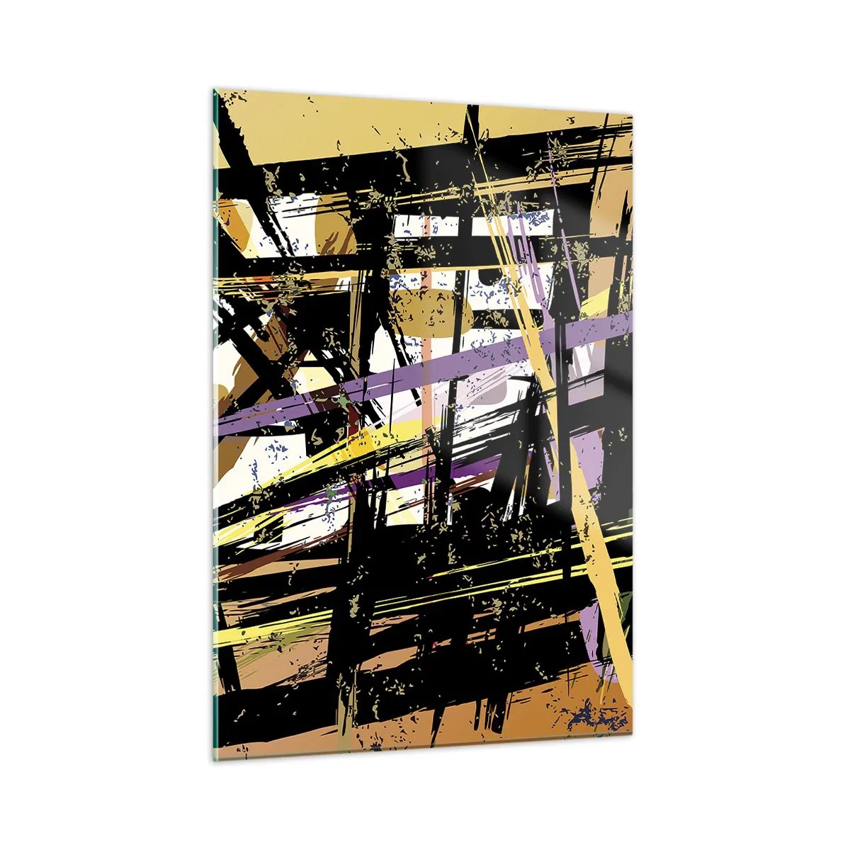 Cuadro sobre vidrio - Impresiones sobre Vidrio - Composición geométrica abstracta en líneas nítidas - 50x70cm - Corte afilado - Decoración de pared moderna para salón y dormitorio ARTTOR