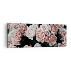Cuadro sobre lienzo - Impresión de Imagen - Rosas rosadas sobre un fondo oscuro en una composición sutil. - 140x50cm - Conjunto de rosas - Decoración de pared moderna para salón y dormitorio ARTTOR