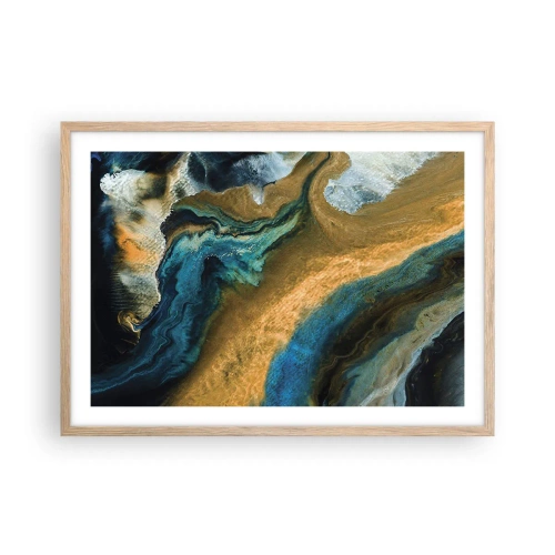 Póster en marco roble claro - Azul - amarillo - influencia mutua - 70x50 cm