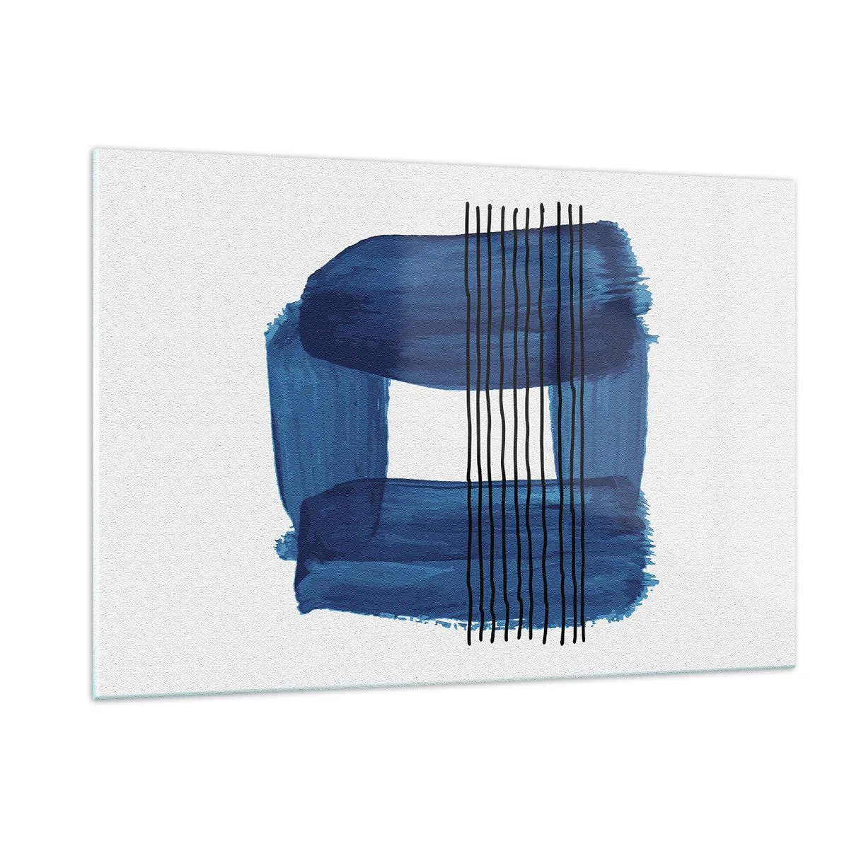 Cuadro sobre vidrio - Impresiones sobre Vidrio - Abstracción moderna en tonos azules - 120x80cm - Composición azul y negra - Decoración de pared moderna para salón y dormitorio ARTTOR