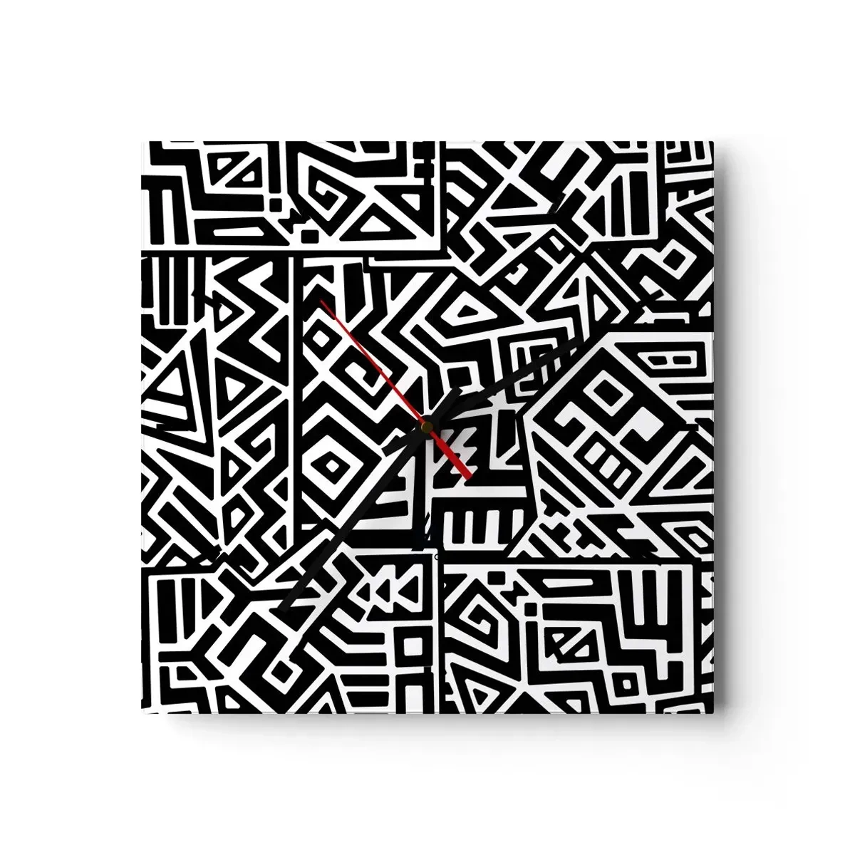 Reloj de pared - Reloj de vidrio - Composición precolombina - 40x40 cm