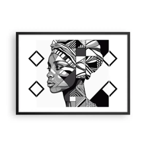 Póster en marco negro - Retrato en blanco y negro de una mujer en estilo étnico. - 70x50cm - Retrato étnico - Decoración de pared moderna para salón y dormitorio ARTTOR