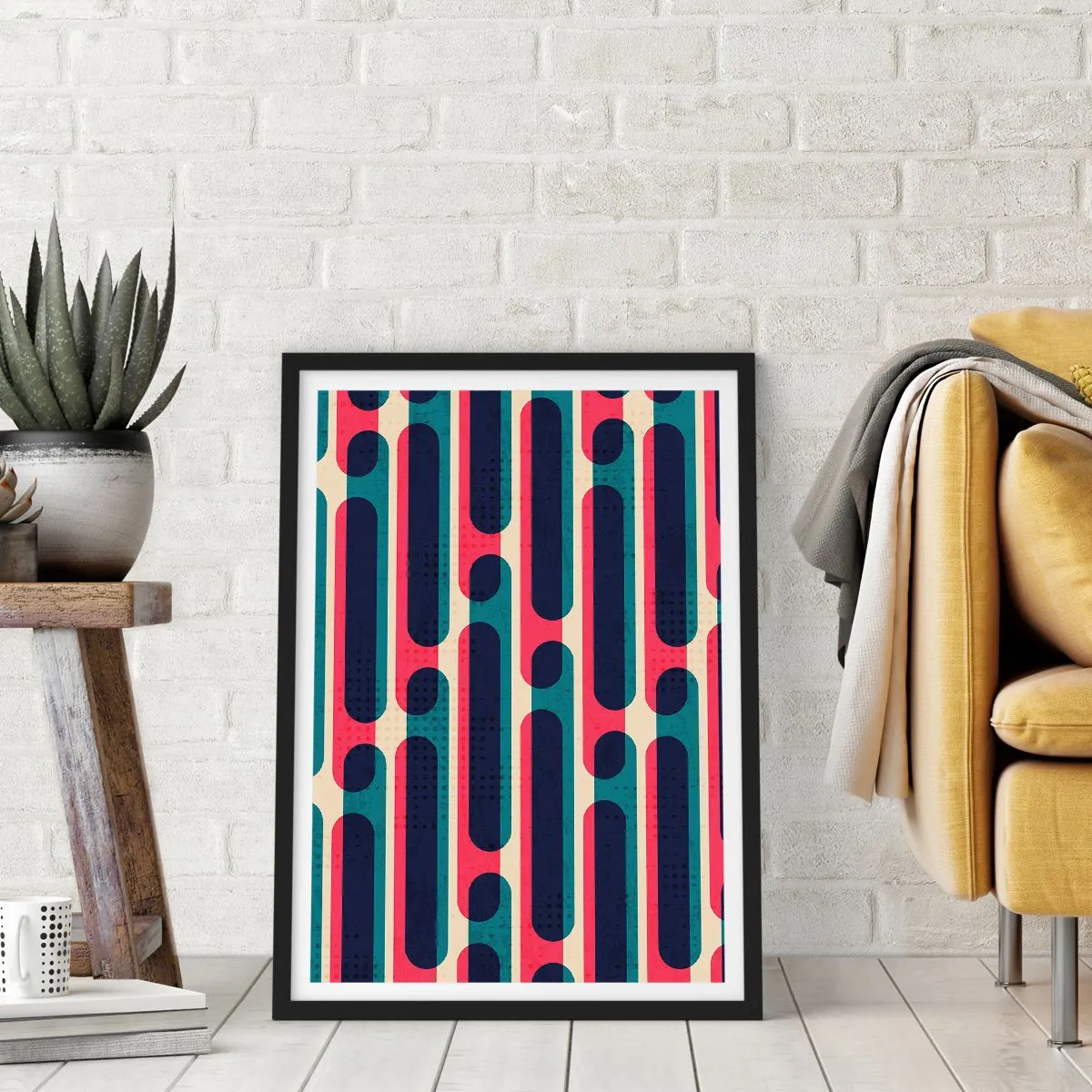 Póster en marco negro - Patrón geométrico en tonos rojos y azules. - 50x70cm - Profundidad y relieve - Decoración de pared moderna para salón y dormitorio ARTTOR