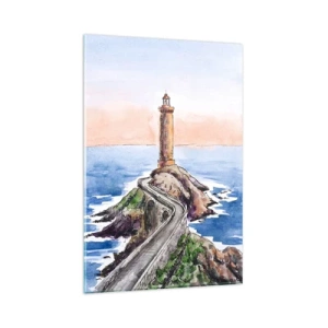 Cuadro sobre vidrio - Impresiones sobre Vidrio - Un faro en una costa rocosa - 80x120cm - Frente al mar - Decoración de pared moderna para salón y dormitorio ARTTOR