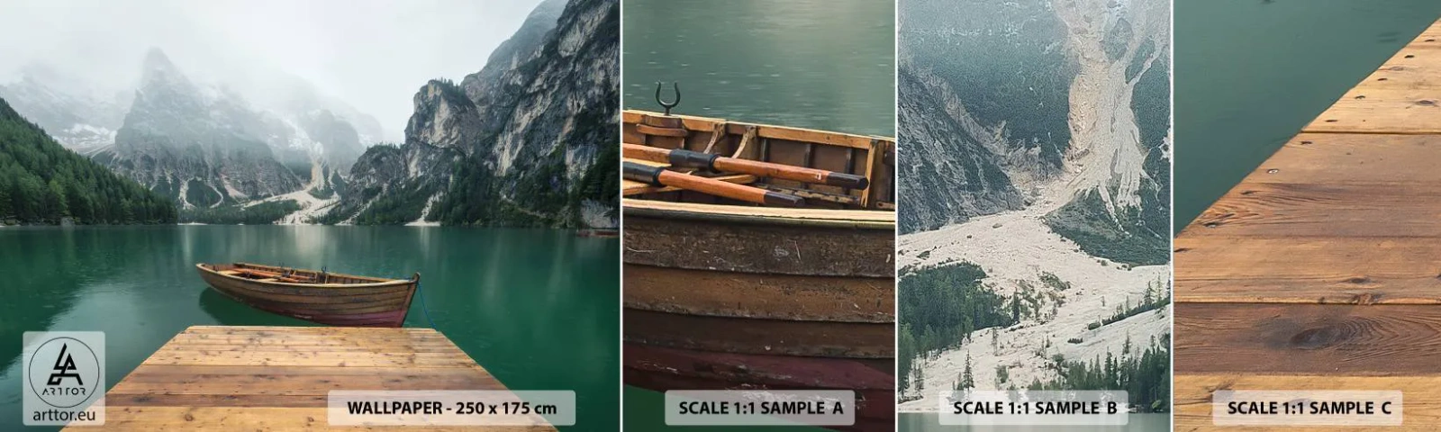 Muestra de fotomural autoadhesivo Deluxe Sticker - Paisaje inolvidable - Paisaje, Montañas, Lago - 100x30 cm