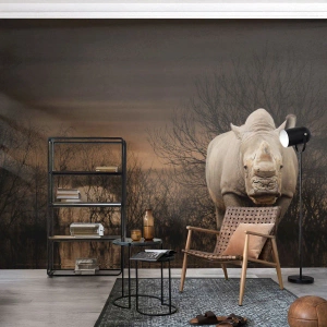 Fotomural Premium Sand - El blanco contra la naturaleza - Rinoceronte, animales, África - 450x315 cm