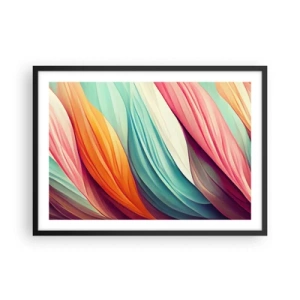 Póster en marco negro - Líneas abstractas en colores pastel y vibrantes. - 70x50cm - Tejido arco iris - Decoración de pared moderna para salón y dormitorio ARTTOR