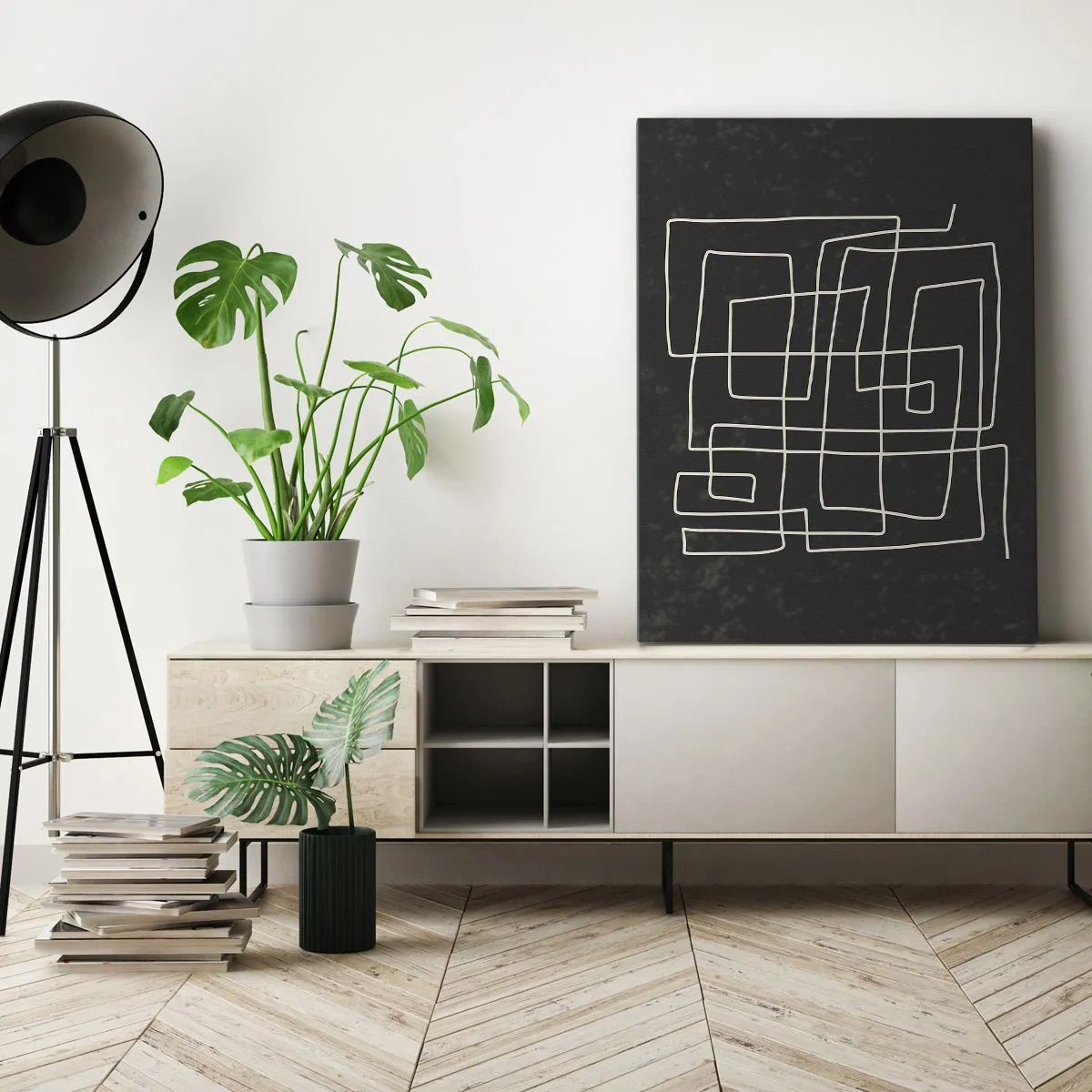 Cuadro sobre lienzo - Impresión de Imagen - Patrón geométrico abstracto sobre un fondo oscuro - 50x70cm - No es tan sencillo - Decoración de pared moderna para salón y dormitorio ARTTOR