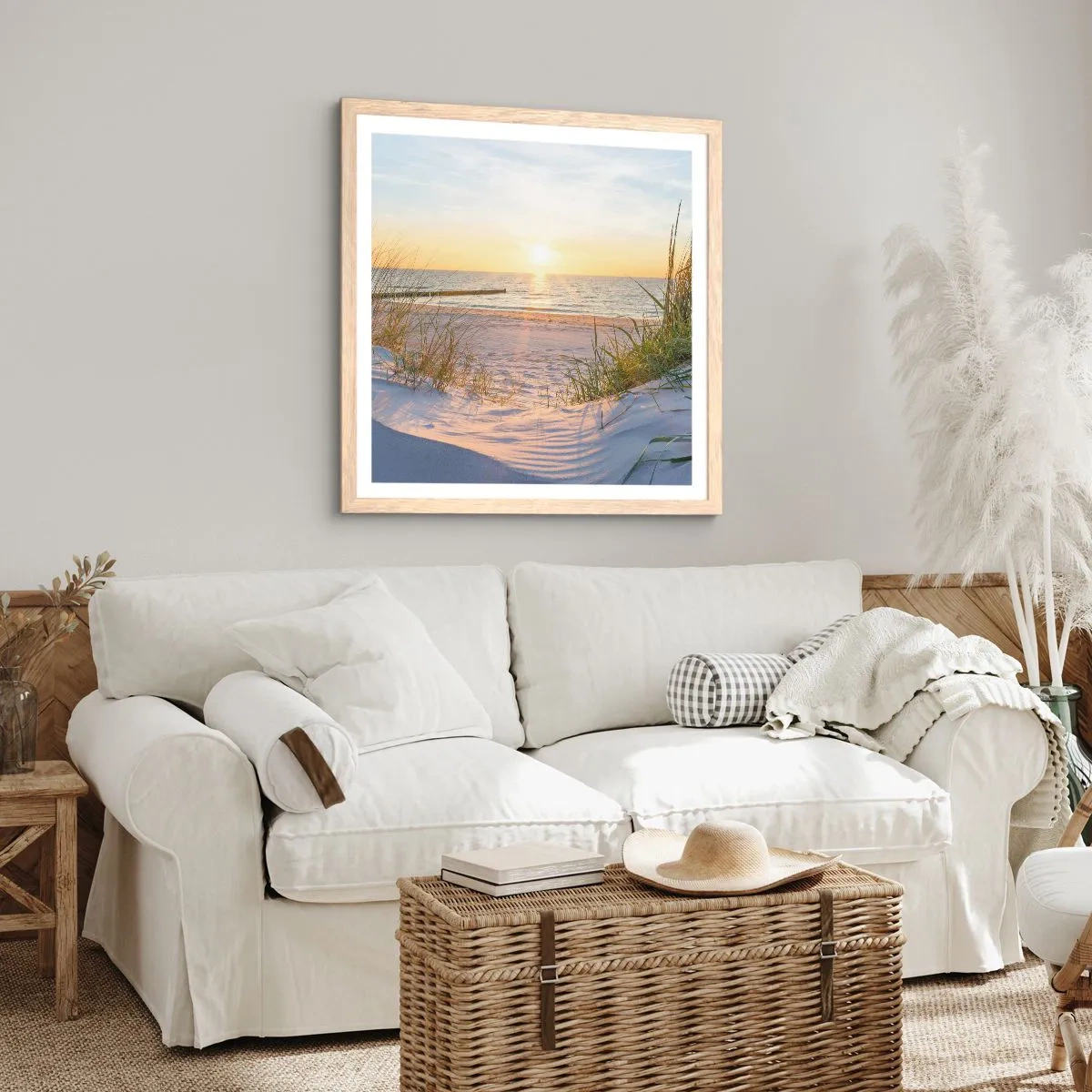 Póster en marco roble claro - El sonido del mar, el canto de los pájaros, una playa virgen entre las dunas... - 50x50 cm