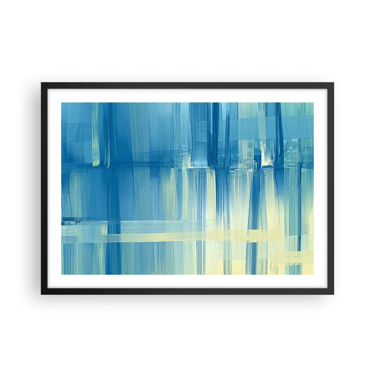 Póster en marco negro - Un cuadro abstracto en tonos turquesa y azul con pinceladas geométricas. - 70x50cm - Composición en turquesa - Decoración de pared moderna para salón y dormitorio ARTTOR