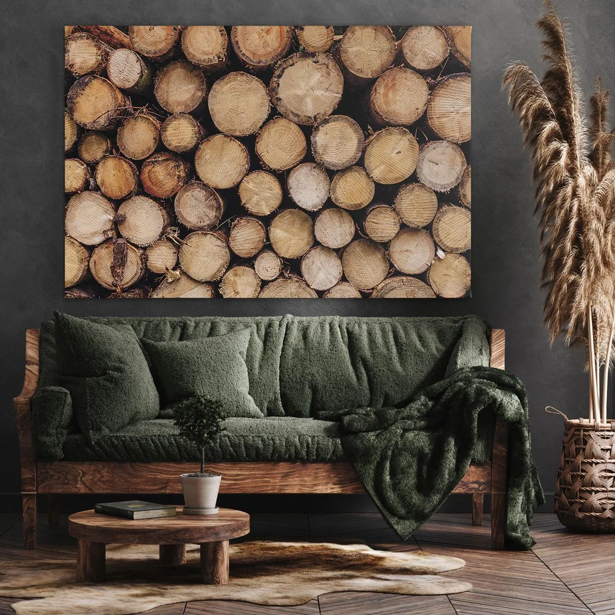 Cuadro sobre lienzo - Impresión de Imagen - Montones de troncos de árboles talados dispuestos en armonía - 100x70cm - Un nuevo comienzo - Decoración de pared moderna para salón y dormitorio ARTTOR