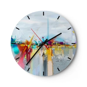 Reloj de pared - Reloj de vidrio - Una composición abstracta de colores y formas inspirada en la ciudad. - 30x30cm - Un puente de alegría sobre el río de la vida - Decoración de pared moderna para salón, cocina y dormitorio ARTTOR