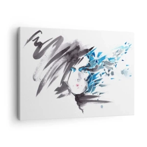 Cuadro sobre lienzo - Impresión de Imagen - Pintura facial artística de acuarela con acentos azules. - 70x50cm - Un sensual retrato en gris y azul - Decoración de pared moderna para salón y dormitorio ARTTOR