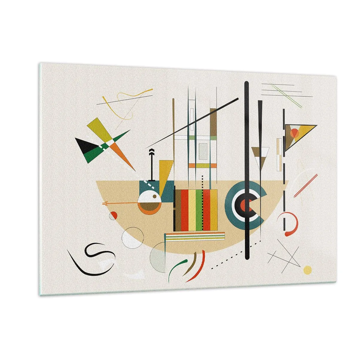 Cuadro sobre vidrio - Impresiones sobre Vidrio - Abstracción geométrica colorida sobre un fondo claro - 120x80cm - Y el mundo ríe - Decoración de pared moderna para salón y dormitorio ARTTOR