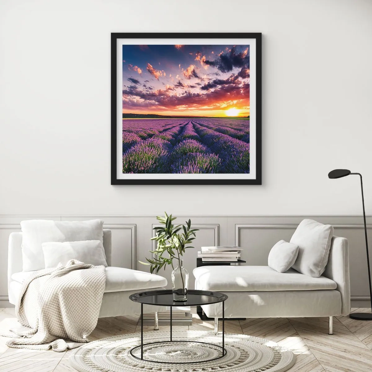 Póster en marco negro - El mundo de la lavanda - 30x30 cm