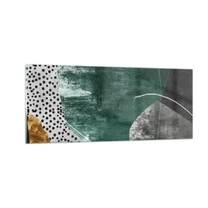 Cuadro sobre vidrio - Impresiones sobre Vidrio - Abstracción colorista con un copo de oro - 100x40 cm
