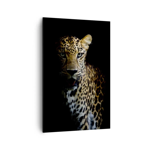 Cuadro sobre lienzo - Impresión de Imagen - Un leopardo sobre un fondo oscuro con una mirada intensa. - 80x120cm - Belleza oscura - Decoración de pared moderna para salón y dormitorio ARTTOR