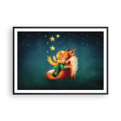 Póster en marco negro - Un niño con un zorro en un entorno mágico con estrellas. - 100x70cm - El Principito - Decoración de pared moderna para salón y dormitorio ARTTOR