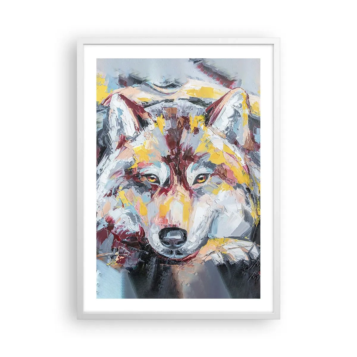 Póster en marco blanco - Pinceladas de lobo - 50x70 cm
