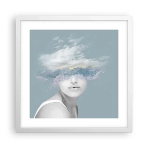 Póster en marco blanco - Con la cabeza en las nubes - 40x40 cm
