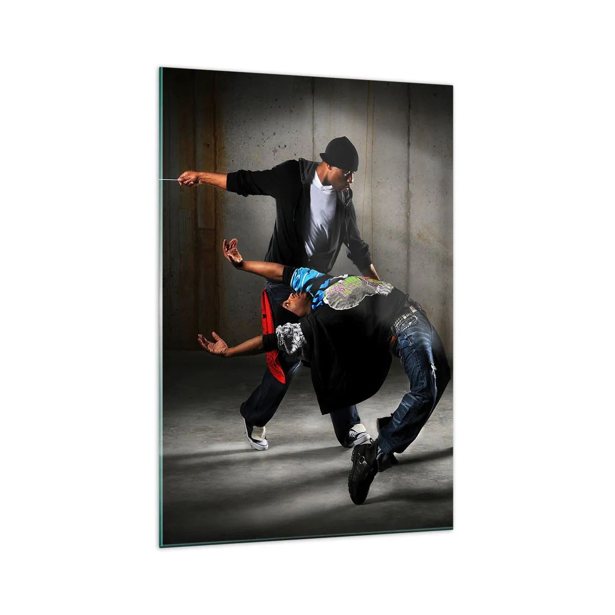 Cuadro sobre vidrio - Impresiones sobre Vidrio - Un grupo de bailarines de hip-hop en una coreografía dinámica. - 70x100cm - Bailando con el viento de la calle - Decoración de pared moderna para salón y dormitorio ARTTOR