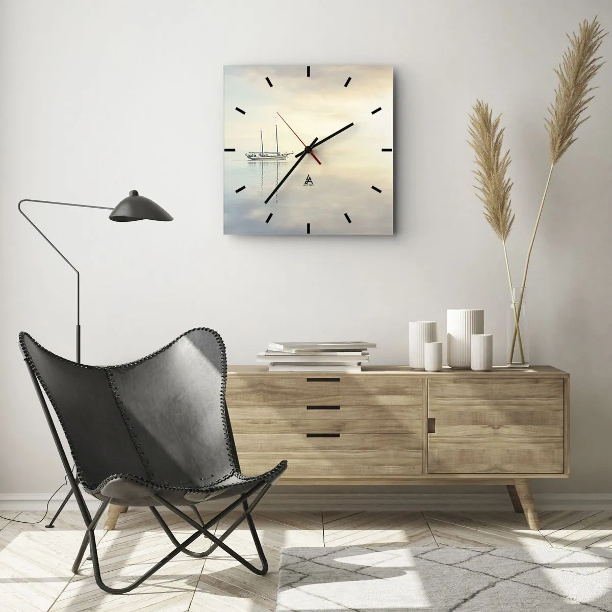 Reloj de pared - Reloj de vidrio - En un mar de silencio - 40x40 cm