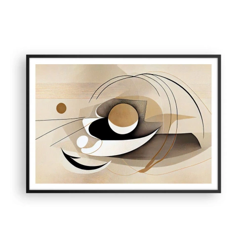 Póster en marco negro - Composición abstracta en tonos beige y negro. - 100x70cm - Composición: la esencia de las cosas - Decoración de pared moderna para salón y dormitorio ARTTOR