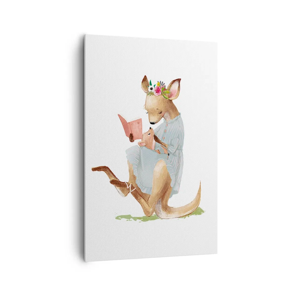 Cuadro sobre lienzo - Impresión de Imagen - Kanga leyendo un libro con un bebé - 80x120cm - Léeme un cuento, mamá - Decoración de pared moderna para salón y dormitorio ARTTOR