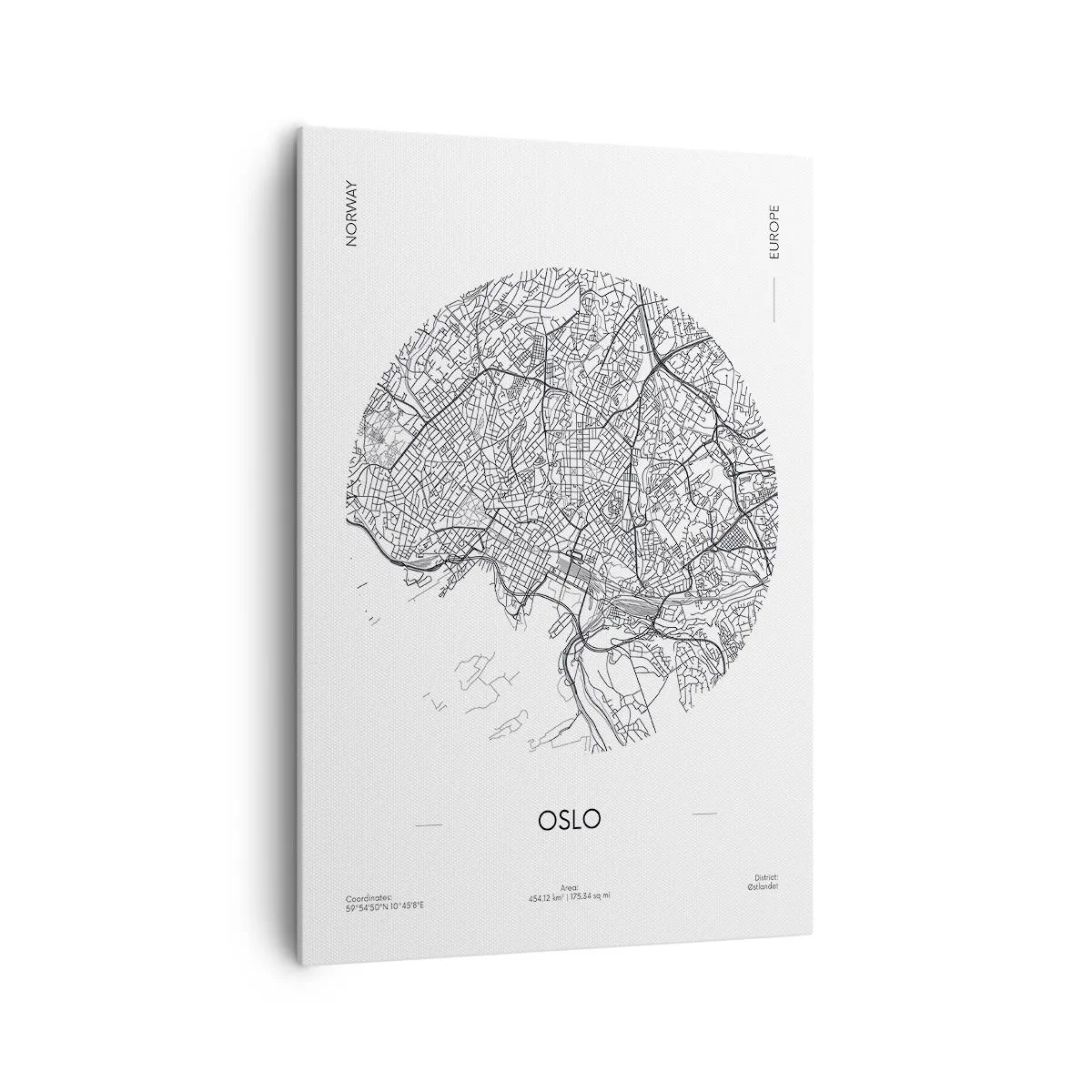 Cuadro sobre lienzo - Impresión de Imagen - Un mapa de Oslo en un estilo minimalista en blanco y negro. - 70x100cm - Anatomía de Oslo - Decoración de pared moderna para salón y dormitorio ARTTOR