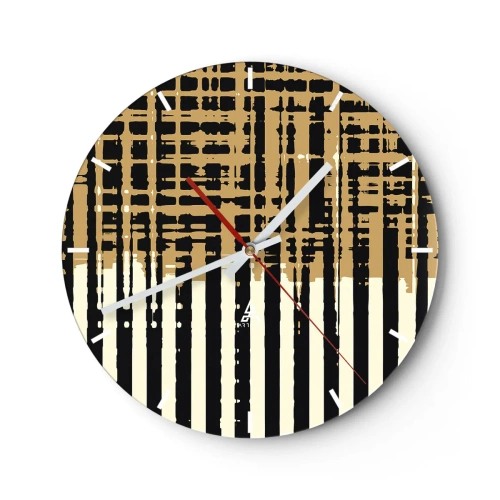 Reloj de pared - Reloj de vidrio - Abstracción geométrica en tonos beige y negro. - 30x30cm - Abstracción arquitectónica - Decoración de pared moderna para salón, cocina y dormitorio ARTTOR