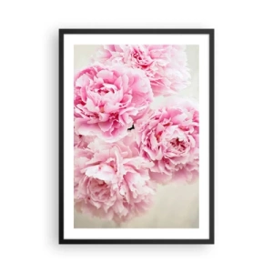 Póster en marco negro - Un ramo de peonías rosas sobre un fondo claro. - 50x70cm - En el esplendor del rosa - Decoración de pared moderna para salón y dormitorio ARTTOR