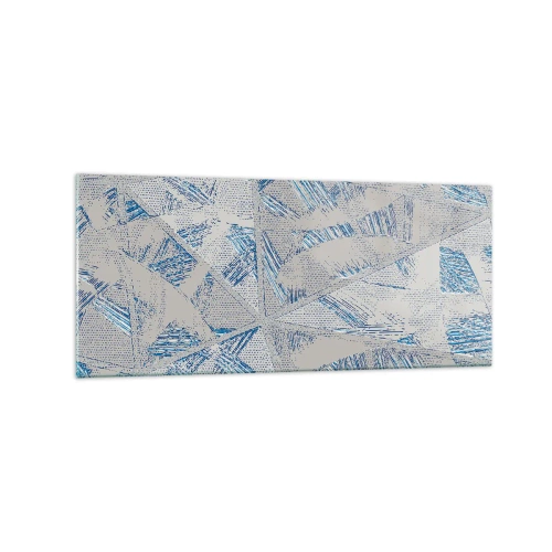 Cuadro sobre vidrio - Impresiones sobre Vidrio - Patrones geométricos en tonos azules y grises. - 120x50cm - En un laberinto gris azulado - Decoración de pared moderna para salón y dormitorio ARTTOR