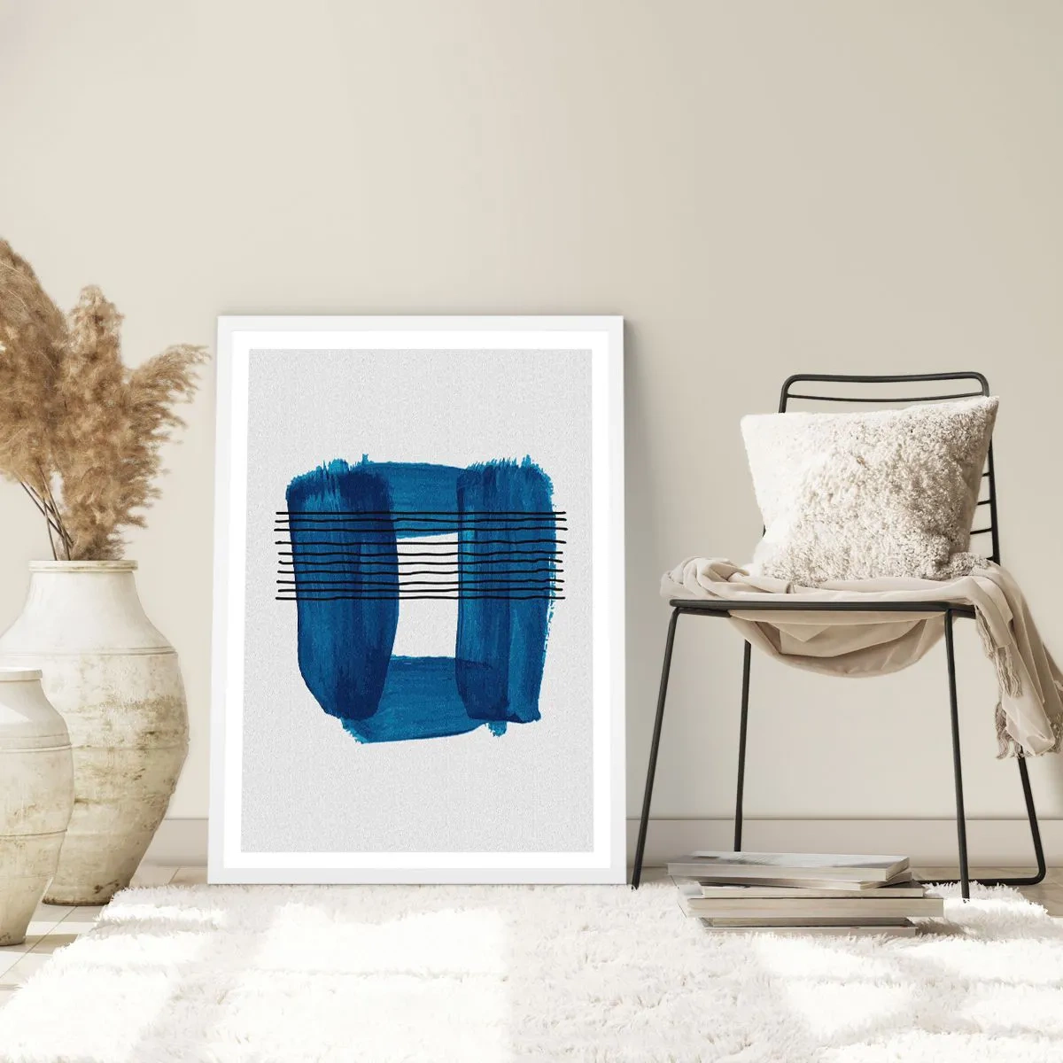 Póster en marco blanco - Composición azul y negra - 61x91 cm