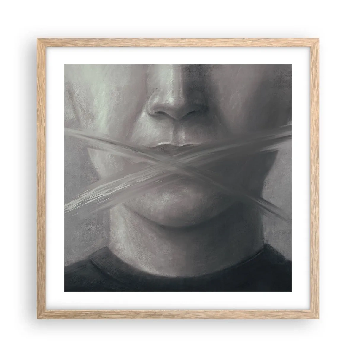 Póster en marco roble claro - Ni una palabra - 50x50 cm