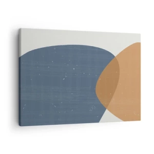 Cuadro sobre lienzo - Impresión de Imagen - Una composición geométrica minimalista en tonos azules y naranjas. - 70x50cm - Óvalos e influencias - Decoración de pared moderna para salón y dormitorio ARTTOR