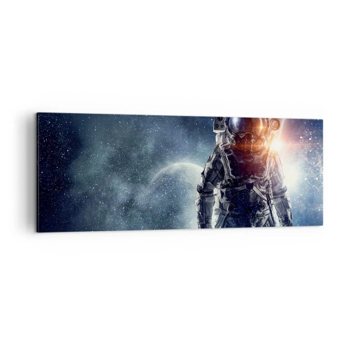 Cuadro sobre lienzo - Impresión de Imagen - Astronauta con el espacio y el planeta Tierra como telón de fondo - 140x50cm - Una aventura cósmica - Decoración de pared moderna para salón y dormitorio ARTTOR