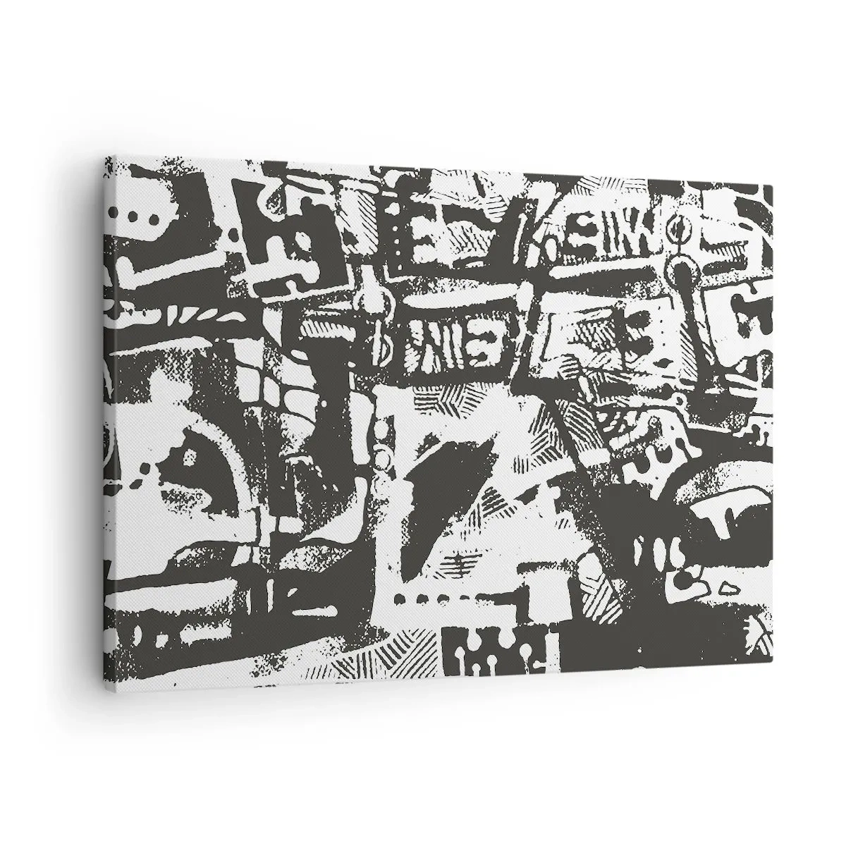 Cuadro sobre lienzo - Impresión de Imagen - Patrón retro monocromático abstracto - 70x50cm - ¿Orden o caos? - Decoración de pared moderna para salón y dormitorio ARTTOR