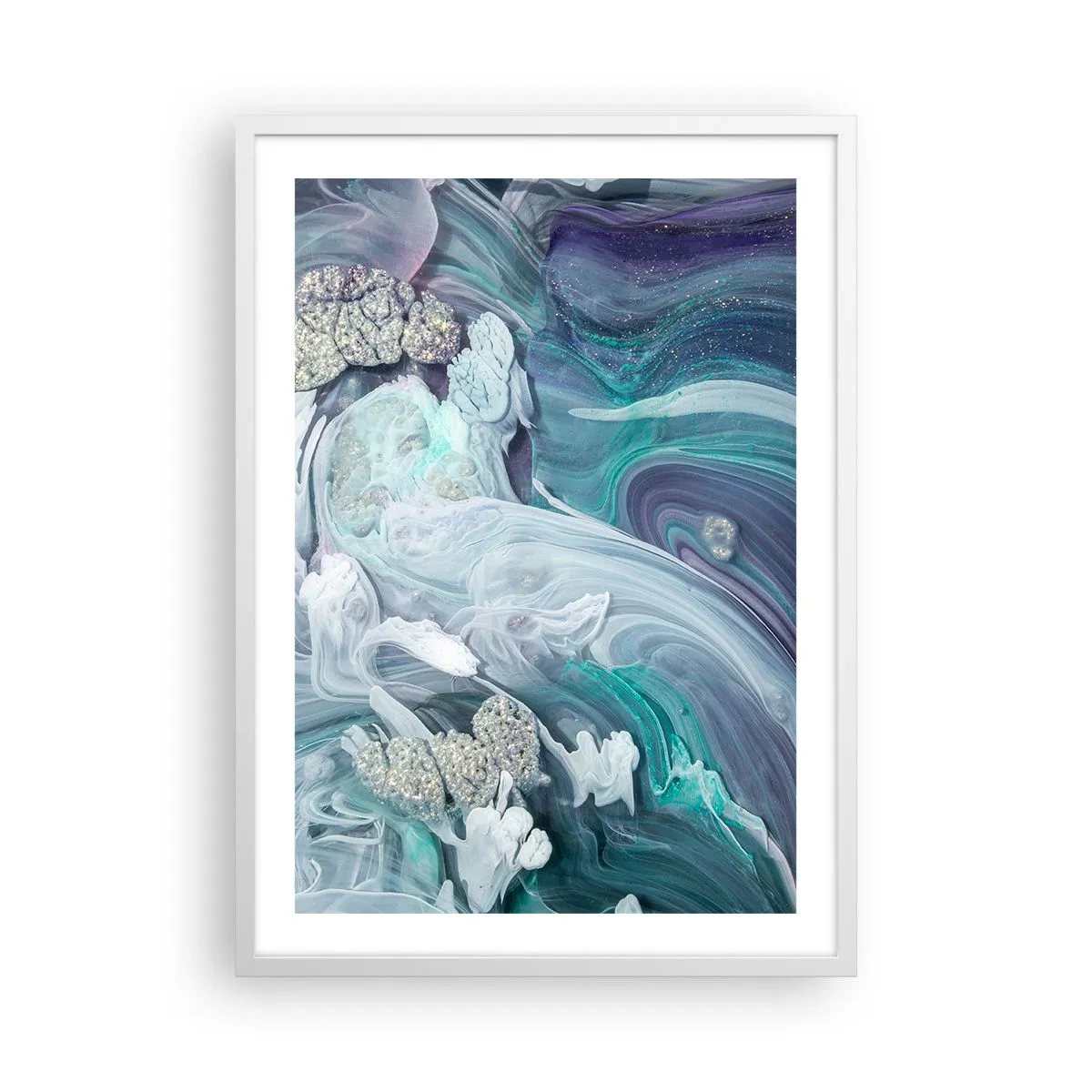 Póster en marco blanco - Corrientes de azul - 50x70 cm