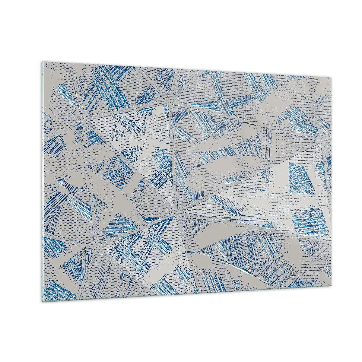 Cuadro sobre vidrio - Impresiones sobre Vidrio - Patrones geométricos en tonos grises y azules. - 100x70cm - En un laberinto gris azulado - Decoración de pared moderna para salón y dormitorio ARTTOR