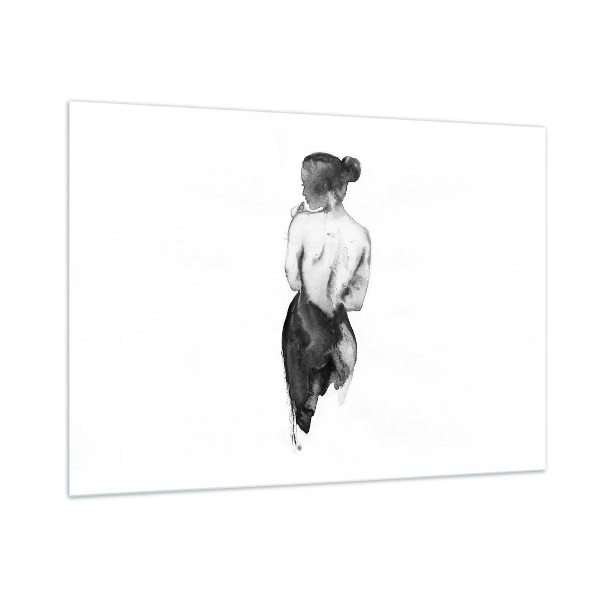 Cuadro sobre vidrio - Impresiones sobre Vidrio - Silueta en blanco y negro de una mujer en estilo acuarela. - 100x70cm - Sin ella el mundo deja de tener sentido - Decoración de pared moderna para salón y dormitorio ARTTOR