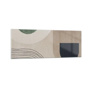 Cuadro sobre vidrio - Impresiones sobre Vidrio - Formas geométricas en tonos beige y verde. - 140x50cm - La delicadeza de un óvalo - Decoración de pared moderna para salón y dormitorio ARTTOR
