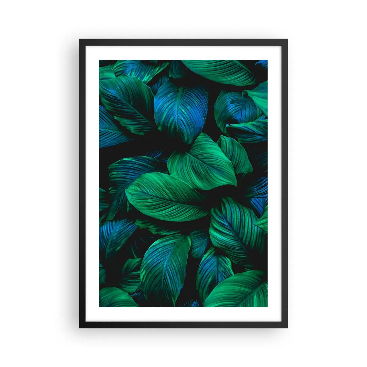 Póster en marco negro - Hojas verdes en tonos intensos - 50x70cm - En la multitud verde - Decoración de pared moderna para salón y dormitorio ARTTOR
