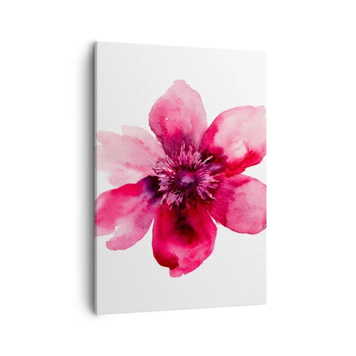 Cuadro sobre lienzo - Impresión de Imagen - Flor rosa en estilo acuarela sobre fondo blanco. - 50x70cm - Un beso con aroma a carmín - Decoración de pared moderna para salón y dormitorio ARTTOR